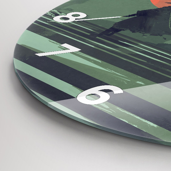 Round glass clock Samurai in the forest