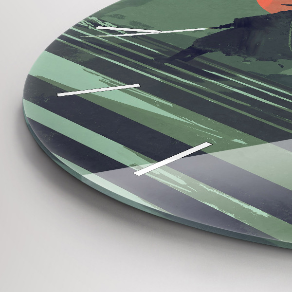 Round glass clock Samurai in the forest