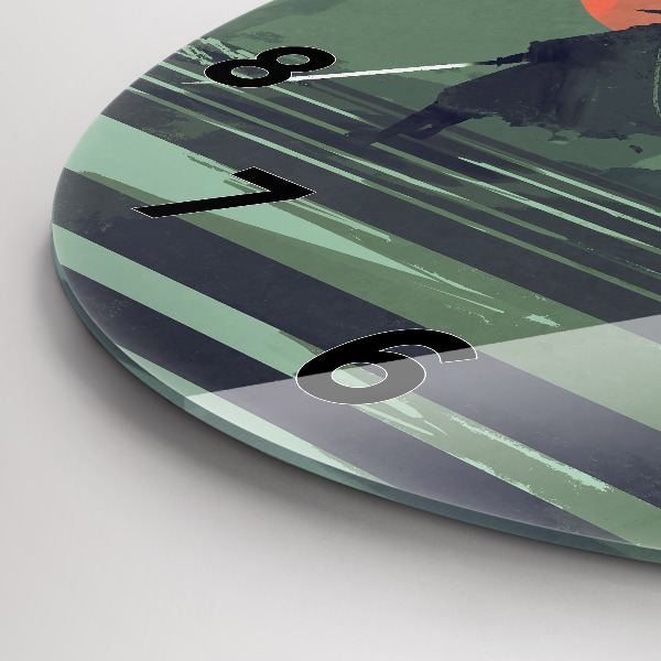 Round glass clock Samurai in the forest