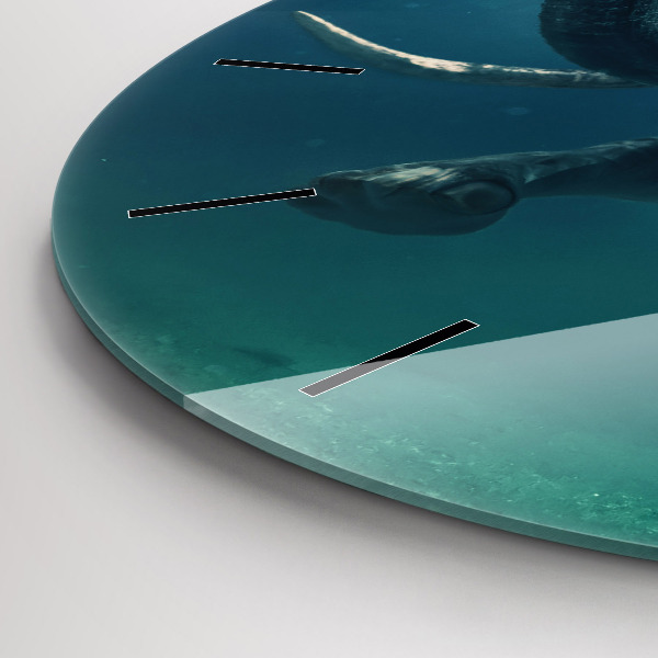 Round glass clock Swimming elephant in the ocean