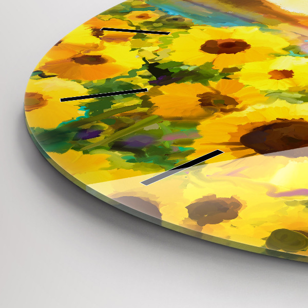 Round glass clock Sunflower Field