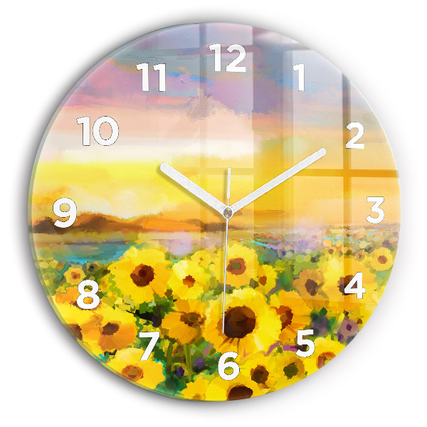 Round glass clock Sunflower Field