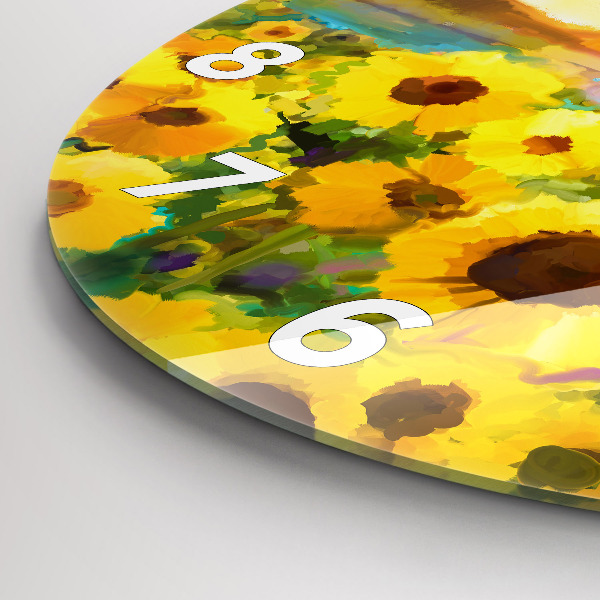 Round glass clock Sunflower Field