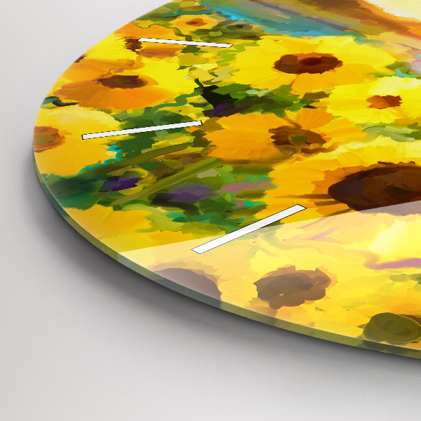 Round glass clock Sunflower Field