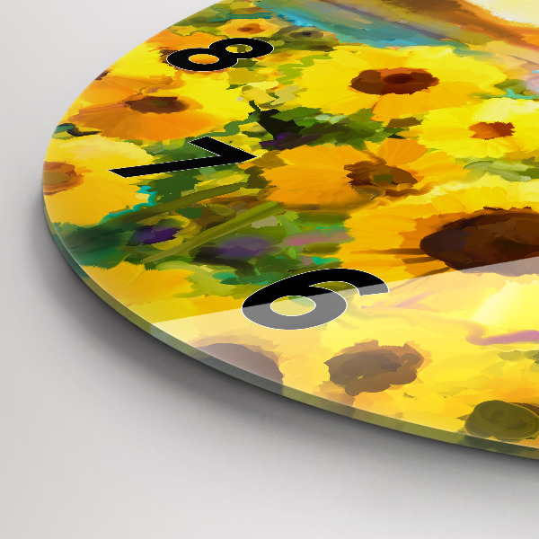 Round glass clock Sunflower Field