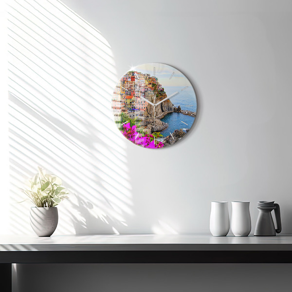 Round glass clock Cinque Terre Coast