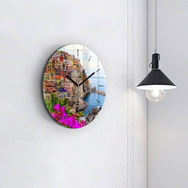 Round glass clock Cinque Terre Coast