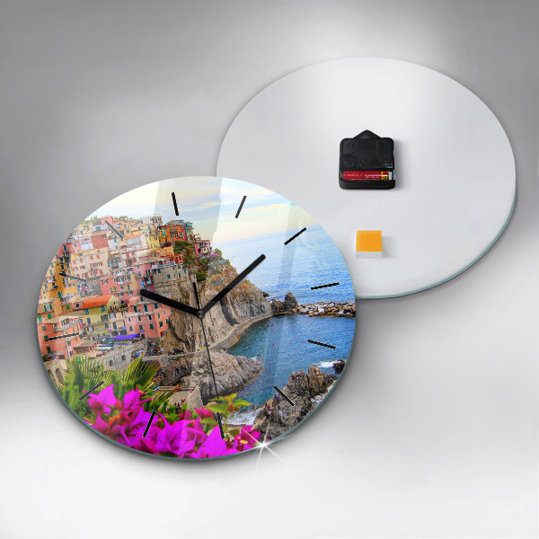 Round glass clock Cinque Terre Coast