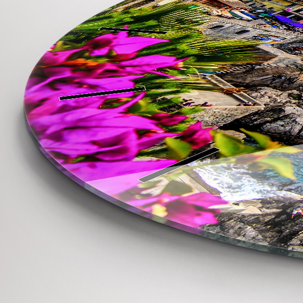 Round glass clock Cinque Terre Coast