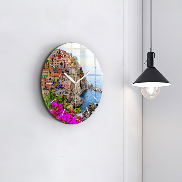 Round glass clock Cinque Terre Coast
