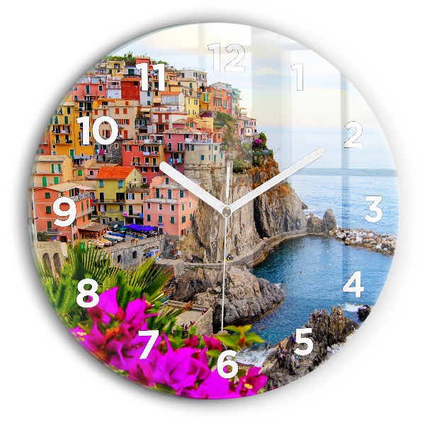 Round glass clock Cinque Terre Coast