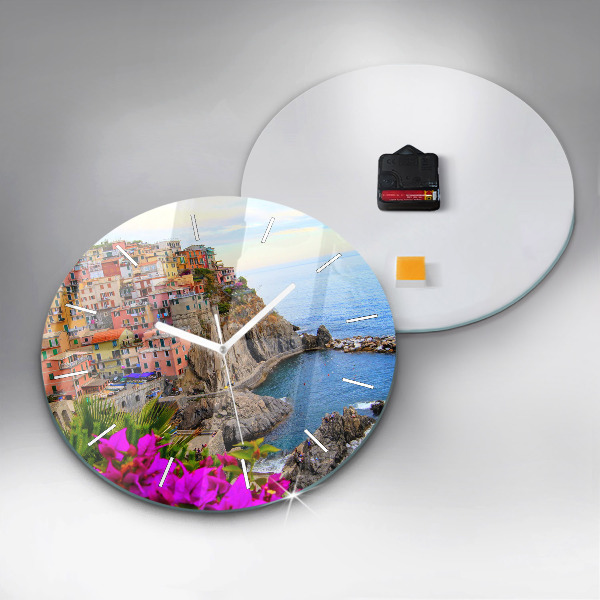 Round glass clock Cinque Terre Coast