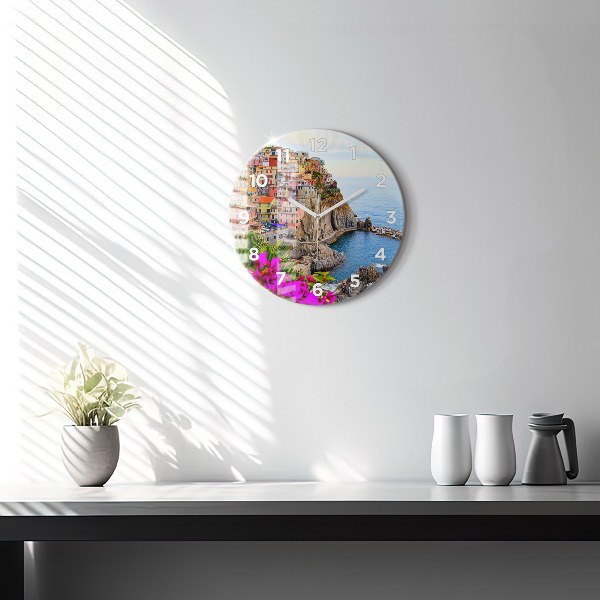 Round glass clock Cinque Terre Coast