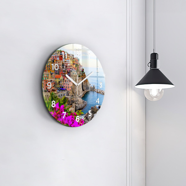 Round glass clock Cinque Terre Coast