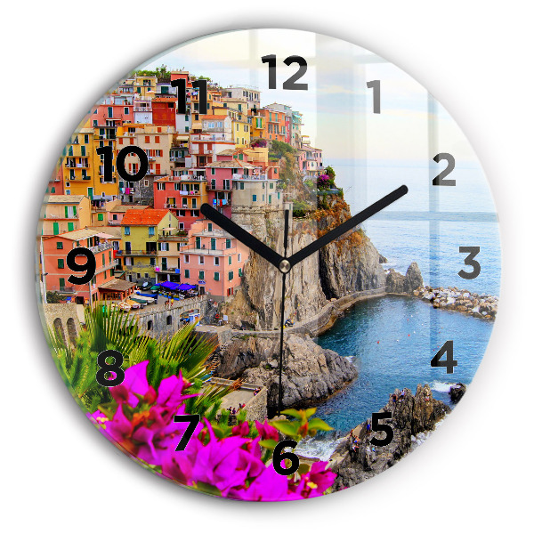 Round glass clock Cinque Terre Coast