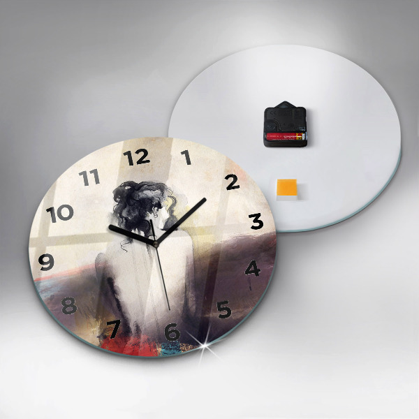 Round glass clock Abstract portrait of a woman