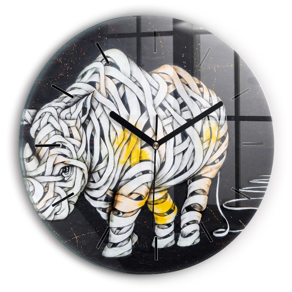 Round glass clock Abstract rhino