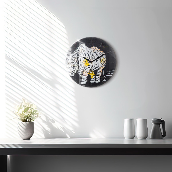Round glass clock Abstract rhino