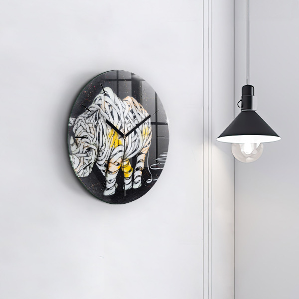 Round glass clock Abstract rhino