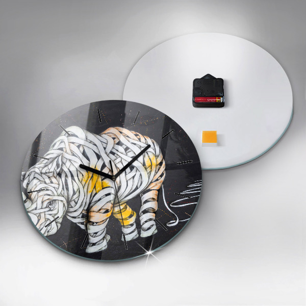 Round glass clock Abstract rhino