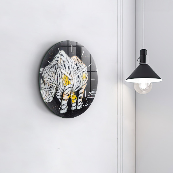 Round glass clock Abstract rhino
