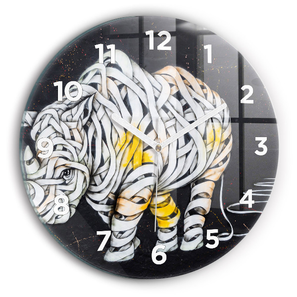 Round glass clock Abstract rhino