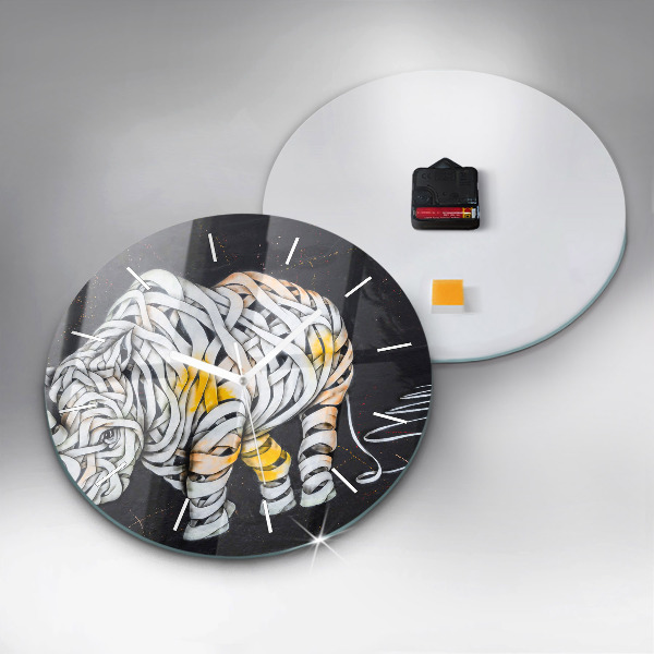 Round glass clock Abstract rhino