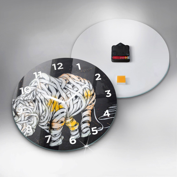 Round glass clock Abstract rhino