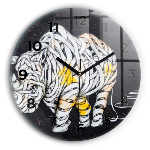 Round glass clock Abstract rhino
