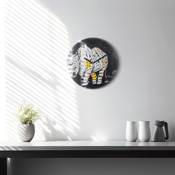 Round glass clock Abstract rhino