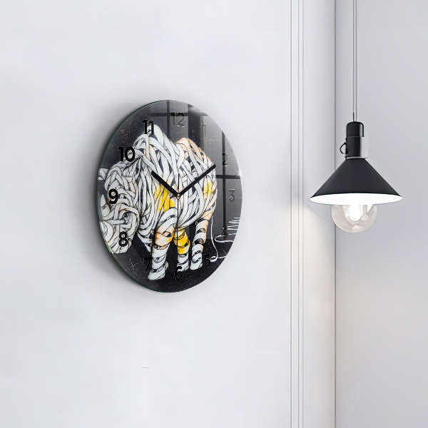 Round glass clock Abstract rhino