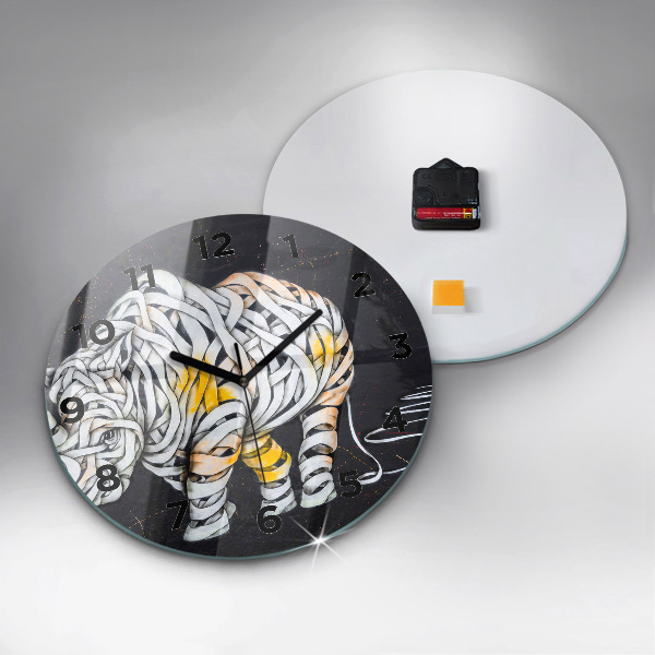 Round glass clock Abstract rhino