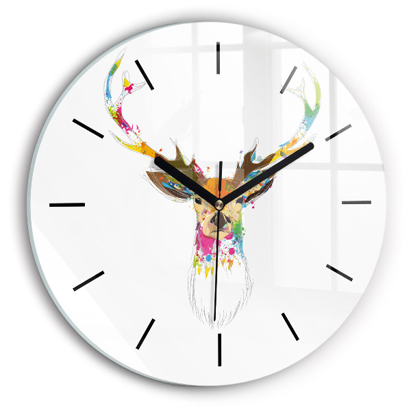 Round glass clock Colorful deer head