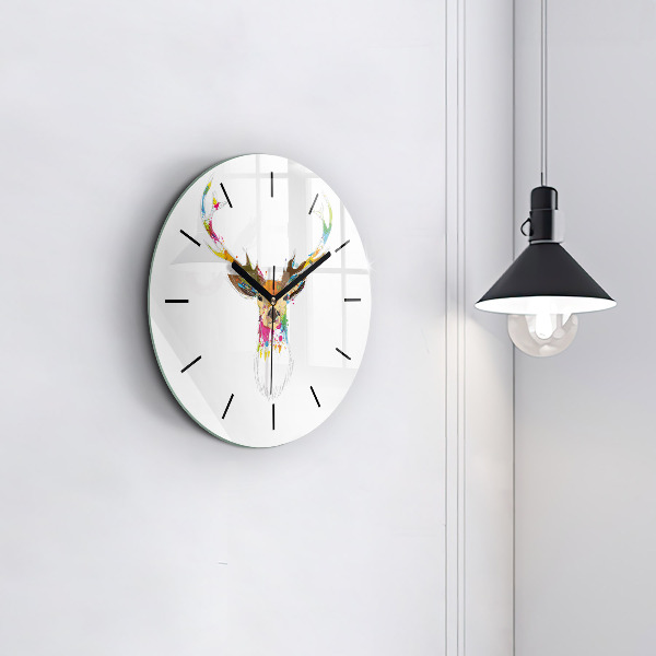 Round glass clock Colorful deer head