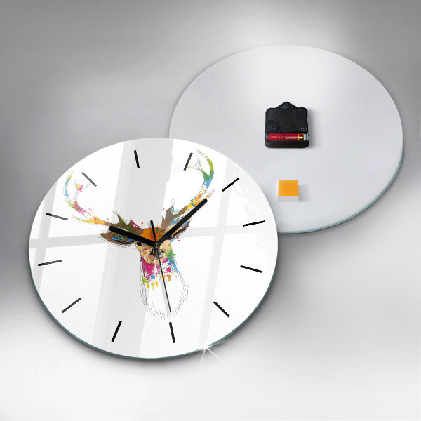 Round glass clock Colorful deer head