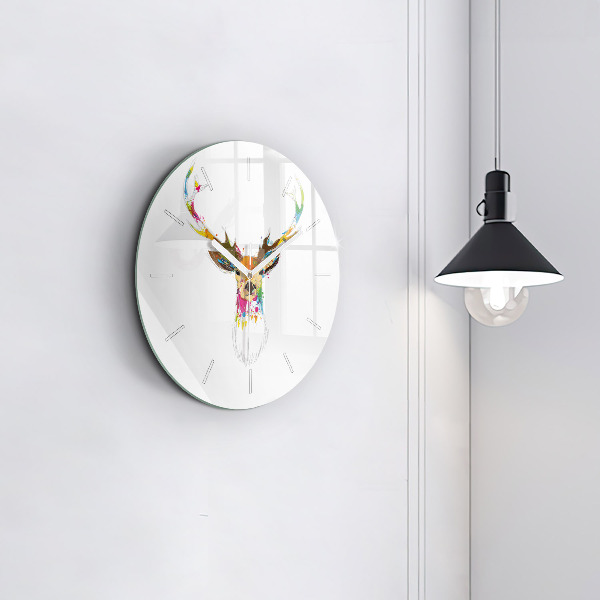 Round glass clock Colorful deer head