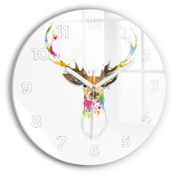 Round glass clock Colorful deer head