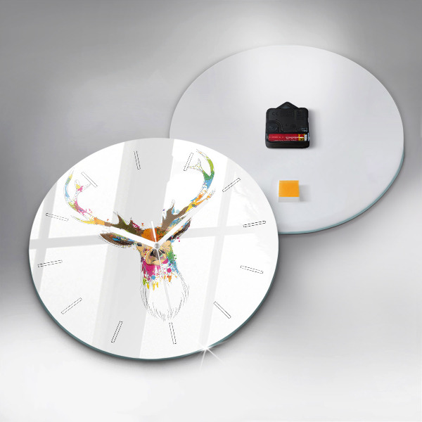 Round glass clock Colorful deer head