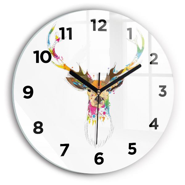 Round glass clock Colorful deer head