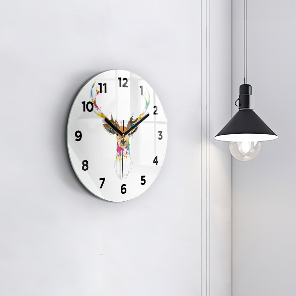 Round glass clock Colorful deer head
