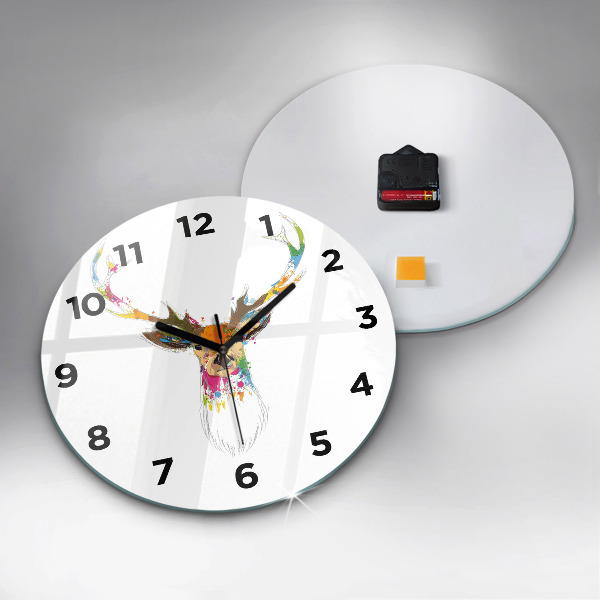 Round glass clock Colorful deer head