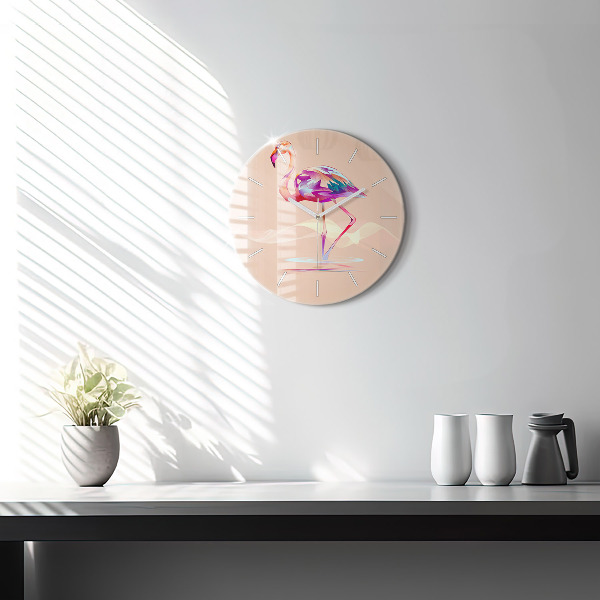 Round glass clock Flamingo illustration
