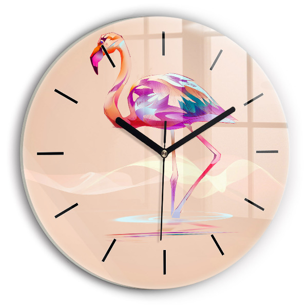 Round glass clock Flamingo illustration