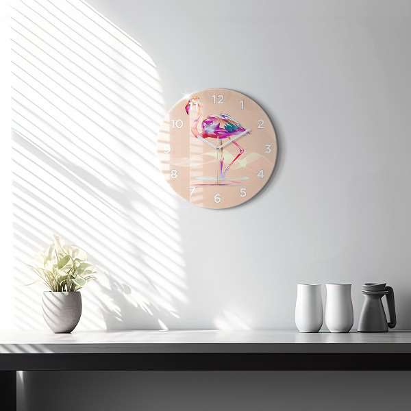 Round glass clock Flamingo illustration