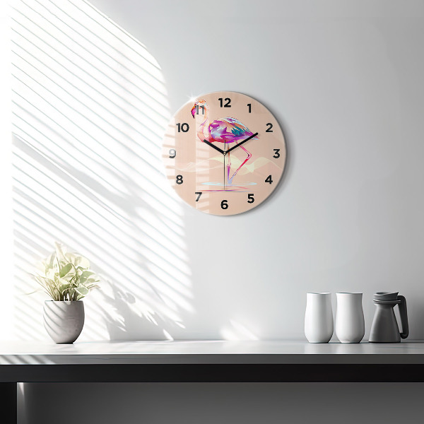 Round glass clock Flamingo illustration