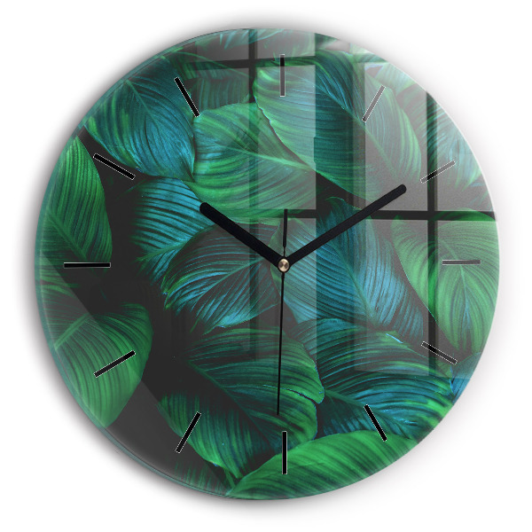 Round glass clock Nature leaves