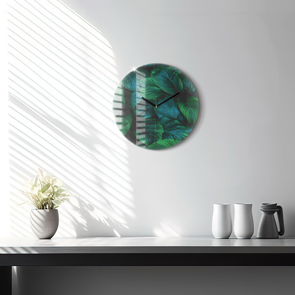Round glass clock Nature leaves