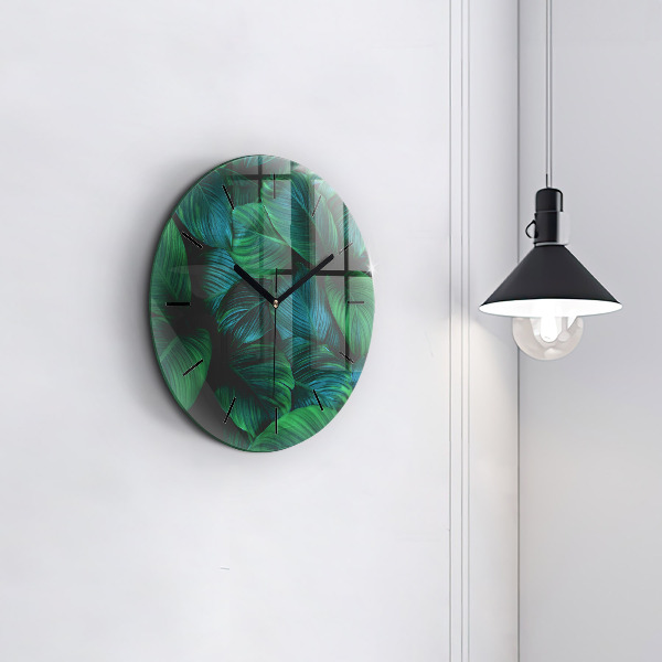 Round glass clock Nature leaves