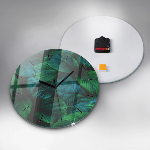 Round glass clock Nature leaves
