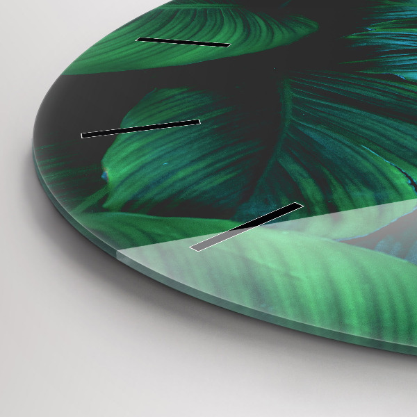 Round glass clock Nature leaves